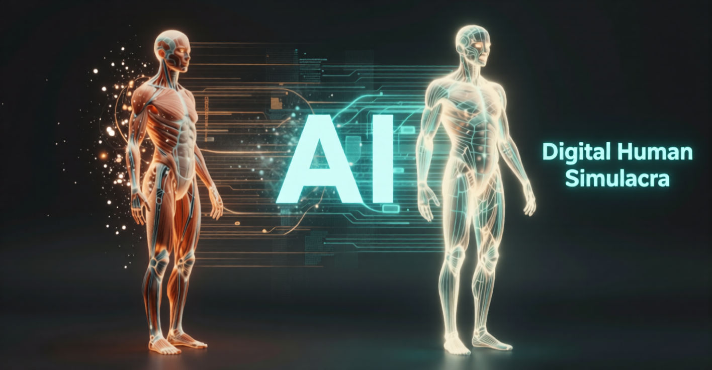 A human digitized into a glowing simulacrum
